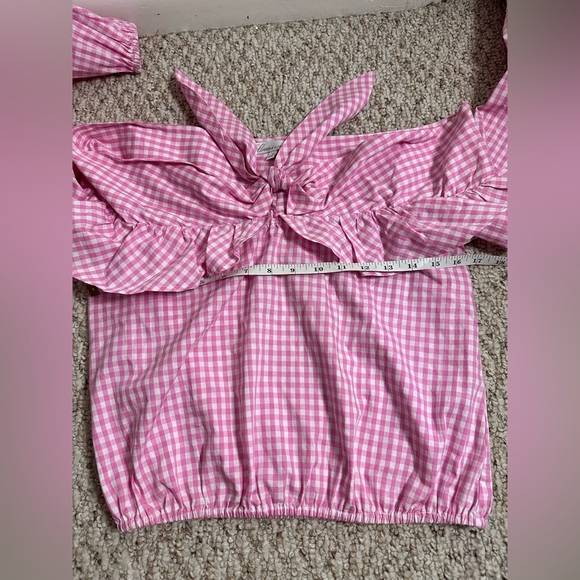 Lovers + Friends Pink Checkered Off-Shoulder Blouse size S - Picture 5 of 7